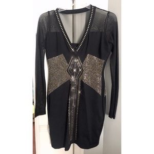 bebe Sparkly Geometric Bodycon Dress